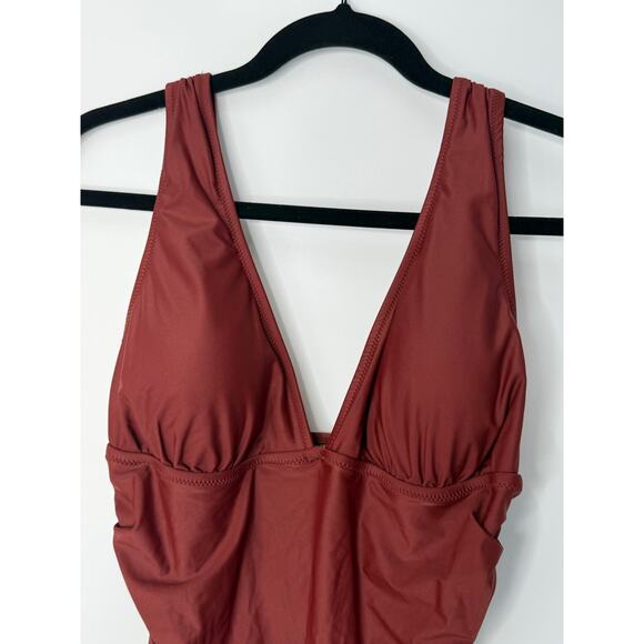 J.Crew Swimsuit Women 12 Sienna Red Ruched V-neck One Piece Beach Vacation - Picture 5 of 11